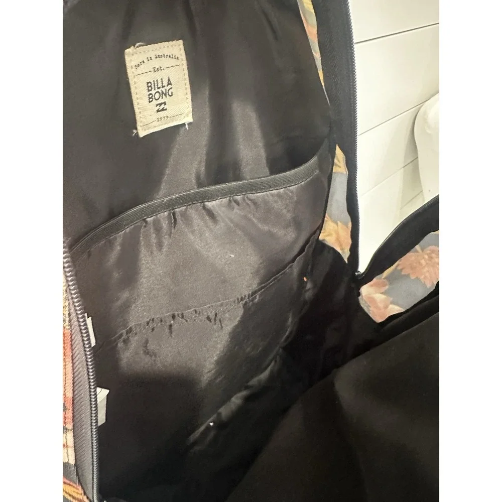 Billabong Roadie Black & Orange Tropical Floral Print Large Backpack 18